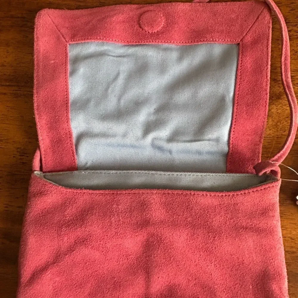 Hype Pink Suede Clutch with Faux Pearl Details